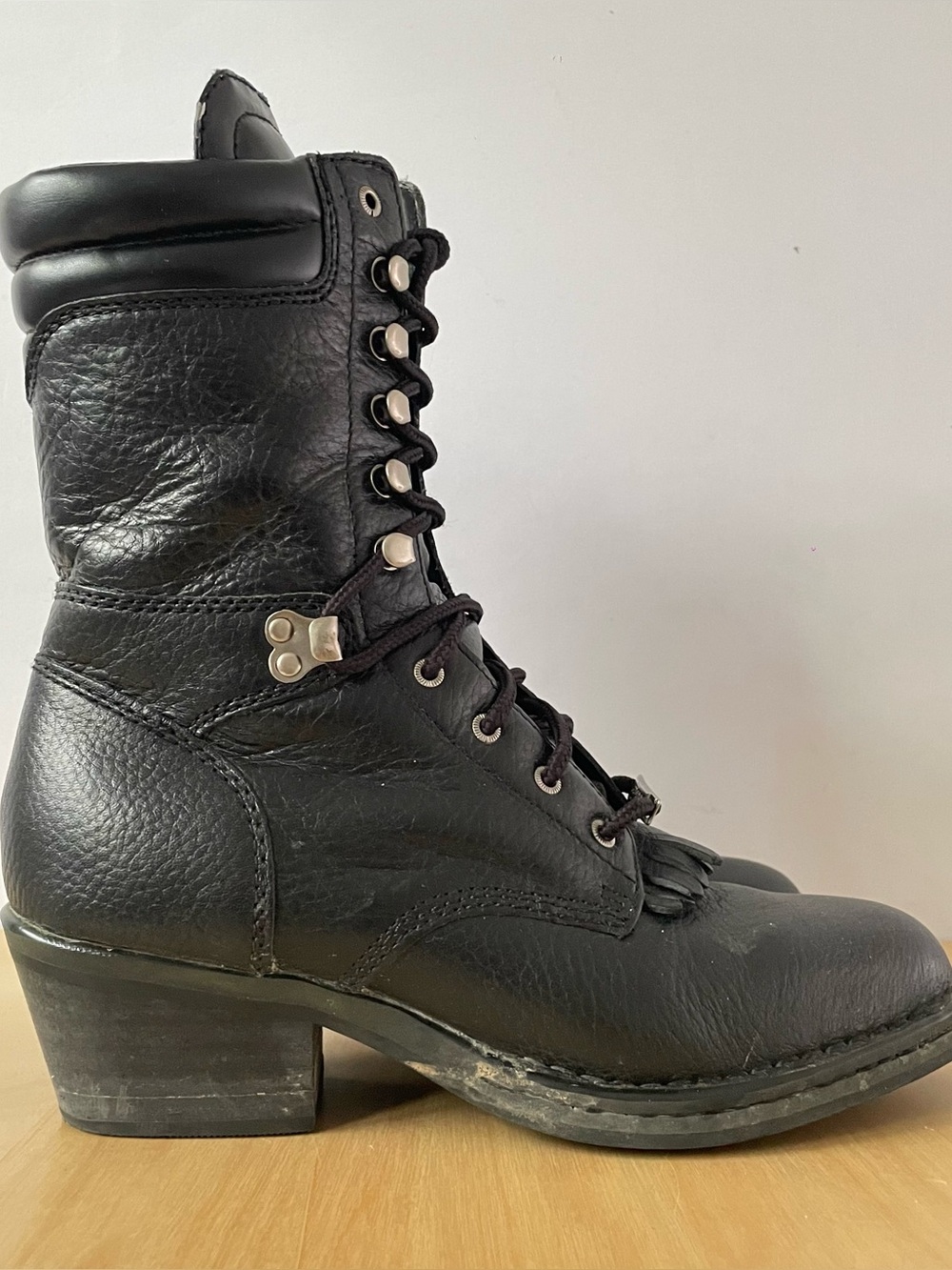 Double-H Women's Style 1086 Black Leather Artesia Opanka Packer Boots | US 8.5M